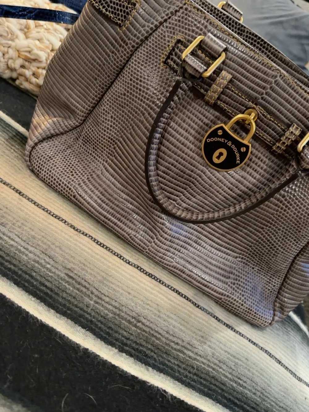 Dooney & Bourke Gray Lizard-Embossed Satchel with Gold Hardware